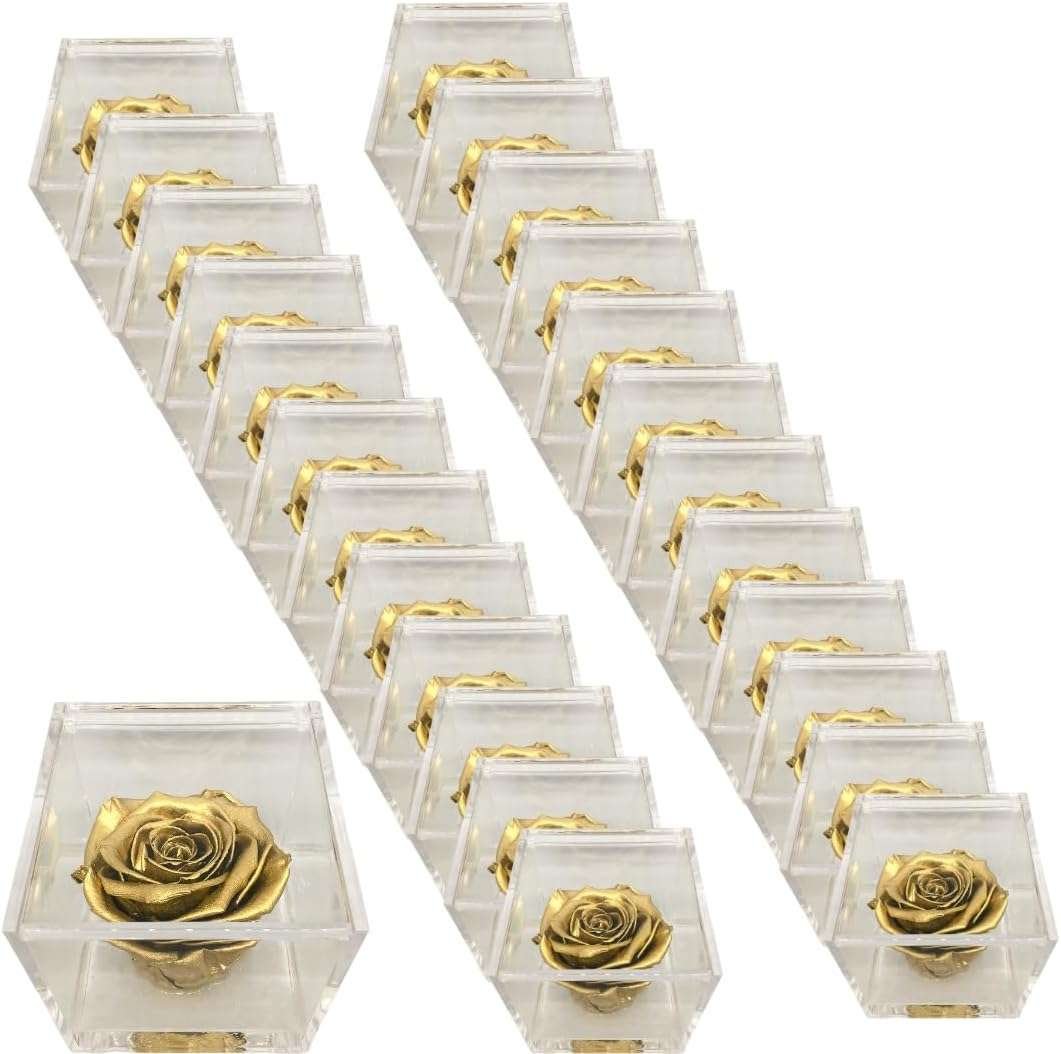 PremiumRose 25 Cubi Rosa Oro Stabilizzata e Profumata da 8 cm con Rosa Eterna Vera, Idea Regalo Mamma, Fidanzata, Amica, Idea