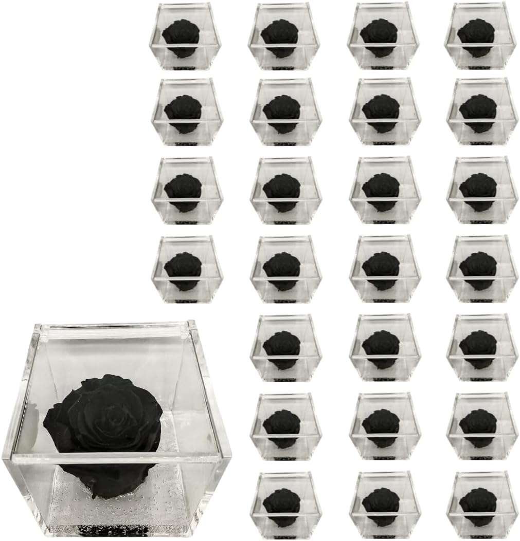 PremiumRose 25 Cubi Rosa Nera Stabilizzata e Profumata da 5 cm con Rosa Eterna Vera, Idea Regalo Mamma, Fidanzata, Amica, Idea